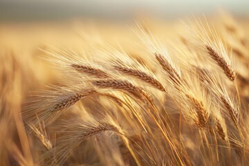 Fototapeta premium Sunlit Close-Up of Golden Barley Heads in Gentle Breeze
