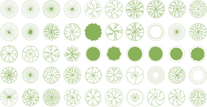 Top view trees and plants vector illustration set for architectural landscape design
