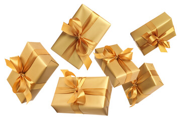 Gift boxes flying in air on white background