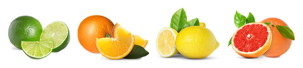 Collection of fresh citrus fruits isolated on white