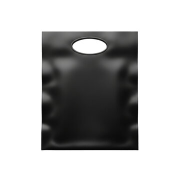 Simple, empty black plastic bag with a die-cut handle, offering a clean, adaptable packaging solution ideal for diverse retail and e-commerce product presentation