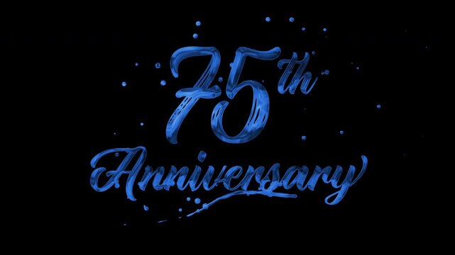 75th anniversary text animation in blue metallic effect. suitable for celebrating special occasions, invitations, anniversary cards and social media. Includes alpha channel for any background.