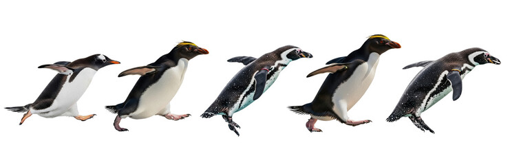 Set of Penguin in various Position isolated on transparent background, Spheniscidae
, PNG