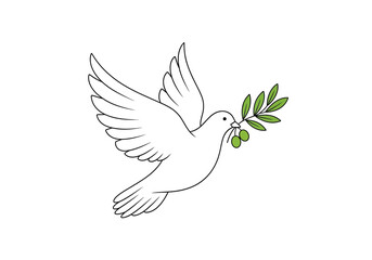 Obraz premium Vector illustration of a peace dove carrying an olive branch, human rights day theme , clipart style vector