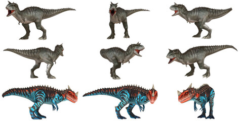 Set of realistic and colorful dinosaur models.