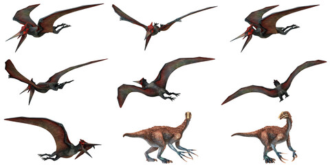 Illustration of flying and walking prehistoric creatures. © Ilie