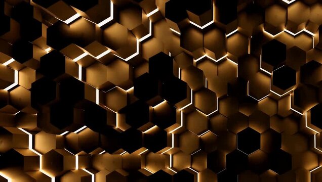 seamless 4K abstract animation of light gold geometric hexagons forming a modern hexagonal background ideal for corporate technology and digital design projects requiring futuristic or high end
