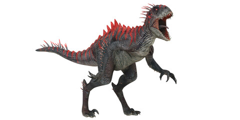 Ferocious dinosaur roaring with vivid red spikes.