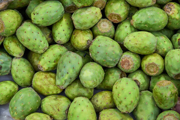 Fresh green prickly pears at market tuna
