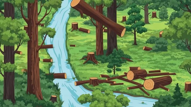 Animated Forest Scene Showing the Effects of Logging.