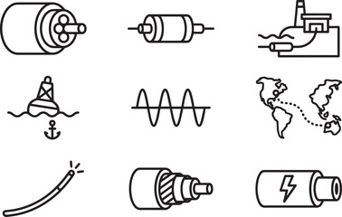 Submarine cable installation equipment set. cable laying vessel, cable repeater and buoy