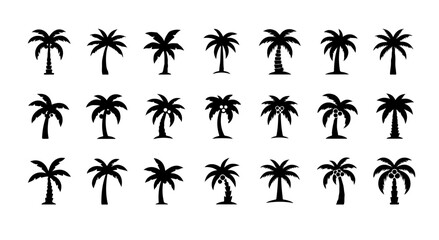 Black Palm Tree Silhouettes Set - Tropical Palm Trees Vector Illustration