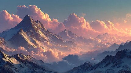 Cinematic mountain peaks emerging from soft fog pictures