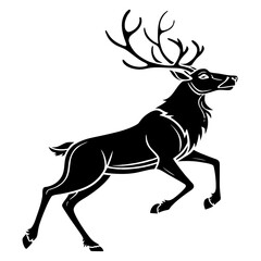 Obraz premium Majestic Red Deer Stag Bounding Vector – Detailed Christmas Silhouette, Elegant Hunting Lodge, Running Reindeer, Royal Animal Emblem, Winter Holiday Decor & Monochromatic Vintage Engraving Style
