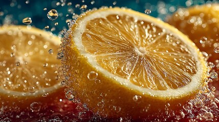 Closeup of citrus lemon slice for food background wallpapers