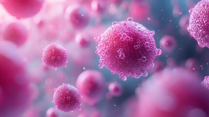 3D rendering of microscopic cancer cells floating in bloodstream, disease research, oncology, medical science, cell mutation, biology, healthcare innovation, modern biotechnology treatment concepts.