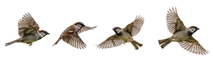 Fototapeten Vogel Set Of House sparrow bird in various poses isolated on transparent background, Flying Sparrow PNG   © NunoMendes