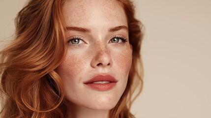 Fototapeta premium Portrait Headshot of a sensual Redhead beautiful young woman looking at the camera