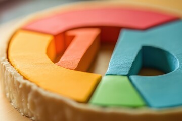 Colorful shapes form a round design on a light background creating a visually appealing arrangement.