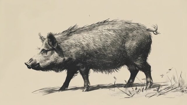Video A simple of a wild boar in black and white