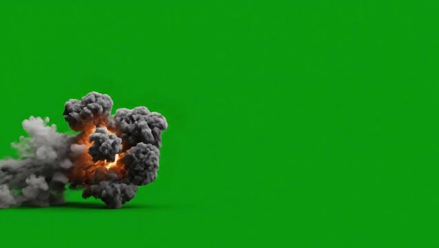 Military big gun nuzzle flash with thick smoke, three speeds, 4k 24p, green screen for transparent background
