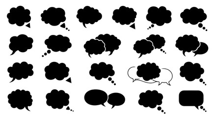 Fototapeta premium Vector Speech Bubbles Set - Black Silhouette Dialogue Clouds, Thought Bubbles, Comic Book Elements, Chat Icons, Blank Text Boxes, Conversation Symbols, Communication Design, Digital Art, Isolated 