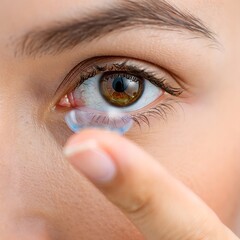 Close-up of Human Eye Reflecting Landscape and Finger Touch
