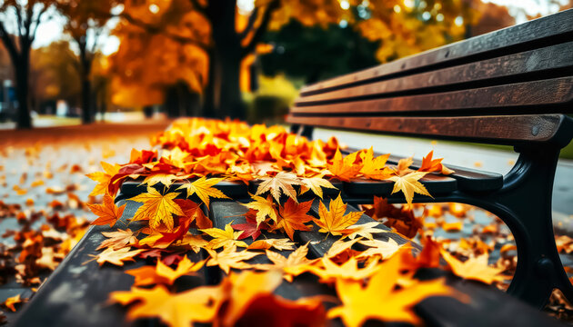 Colorful leaves in the park on a cloudy day in autumn