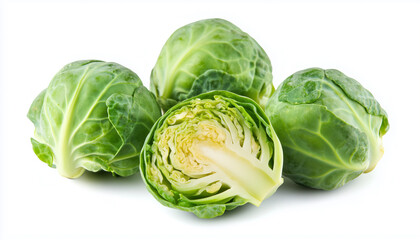 Fototapeta premium Brussels sprouts cut in half isolated on white background