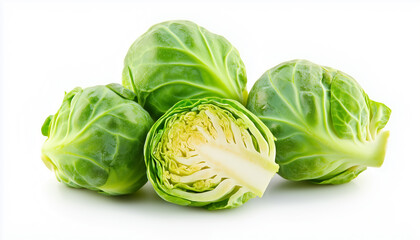 Fototapeta premium Brussels sprouts cut in half isolated on white background