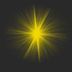 Obraz premium Bright yellow starburst radiating light and energy against a dark black background with glowing rays and a central luminous point