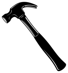 A black and white illustration of a hammer, black, hammer, handle, icon, illustration, profile, tool, against transparent background