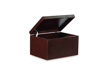 Braun wooden box with a open lid. Wooden box with a lid. Gift box.