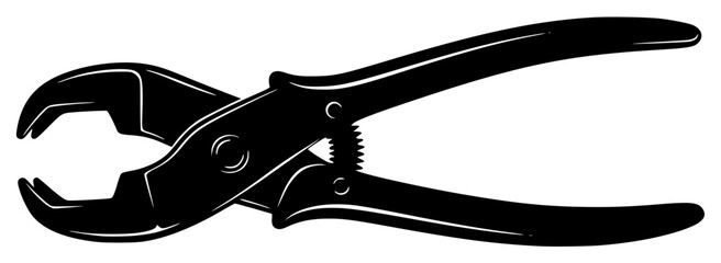 A black and white silhouette of a pliers, black, bolt, illustration, nut, plier, profile, repair, screwdriver, tool, wrench, against transparent background