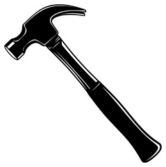 A black and white illustration of a hammer, black, hammer, handle, icon, illustration, profile, tool, against transparent background