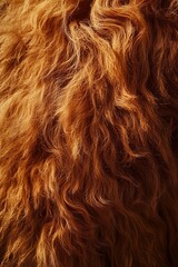 furry animal with brown coat. fur is long and thick, giving animal a warm and cozy appearance. texture of fur is rough and uneven, adding to animal's natural