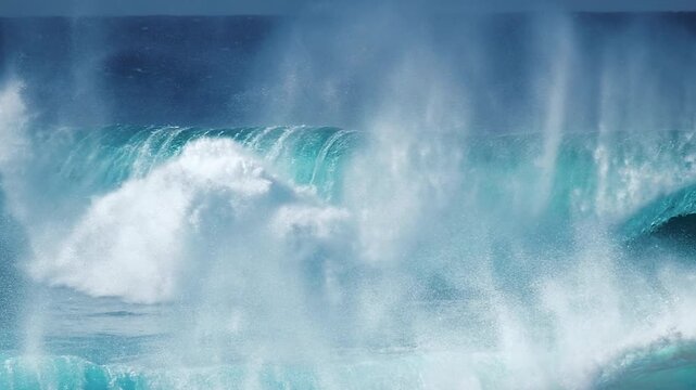 Hawaiian wave. Big ocean wave breaks on the Hawaiian shore, famous Pipeline surf spot on the Oahu island