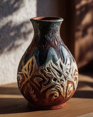 Handcrafted floral pottery vase