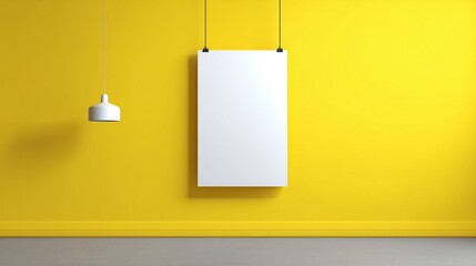 Blank canvas hanging on yellow wall