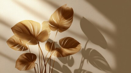 The flowerpot creates a pattern of shadows on a neutral gray surface