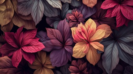 Autumn flowers bloom amid falling leaves