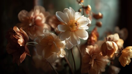 Late-blooming flowers emerge as leaves tumble down around them