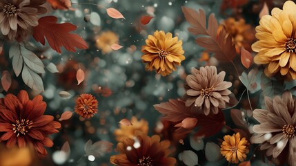 Flowers blossom among the drifting leaves of autumn
