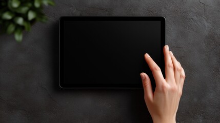 Hand touching blank tablet screen