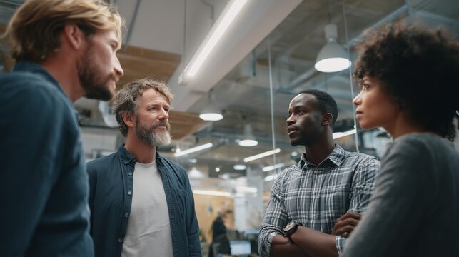 Diverse team collaborates in modern office