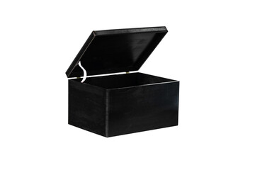 Black wooden box with a open lid. Wooden box with a lid. Gift box.