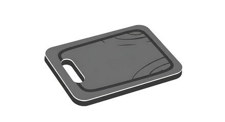 Dark gray cutting board with handle on white background