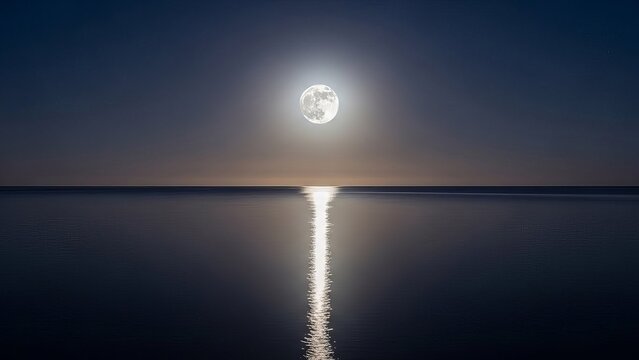 Calm Ocean under Full Moon Reflection