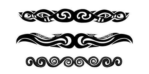 SEt maori arm band isolated graphic vector flat, vintage spiral decor
