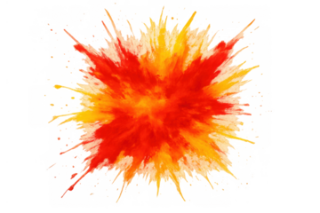 Vibrant red and yellow powder exploding on transparent background, color bursting energy, dynamic holi celebration abstract art